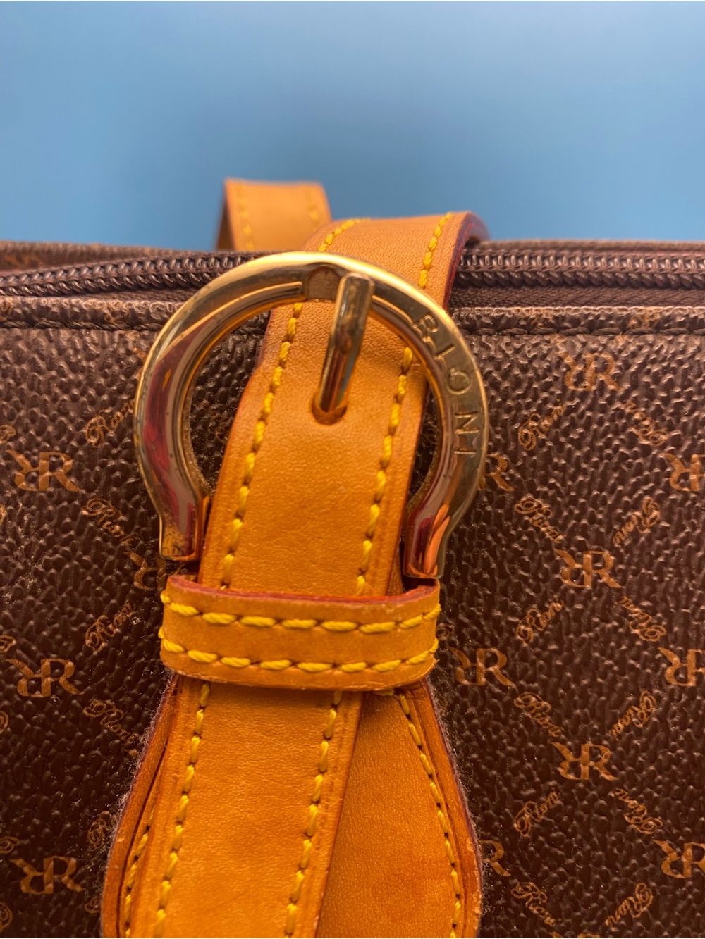 Rioni Brown Tote with Tan Trim and Buckle Details - Picture 3 of 12